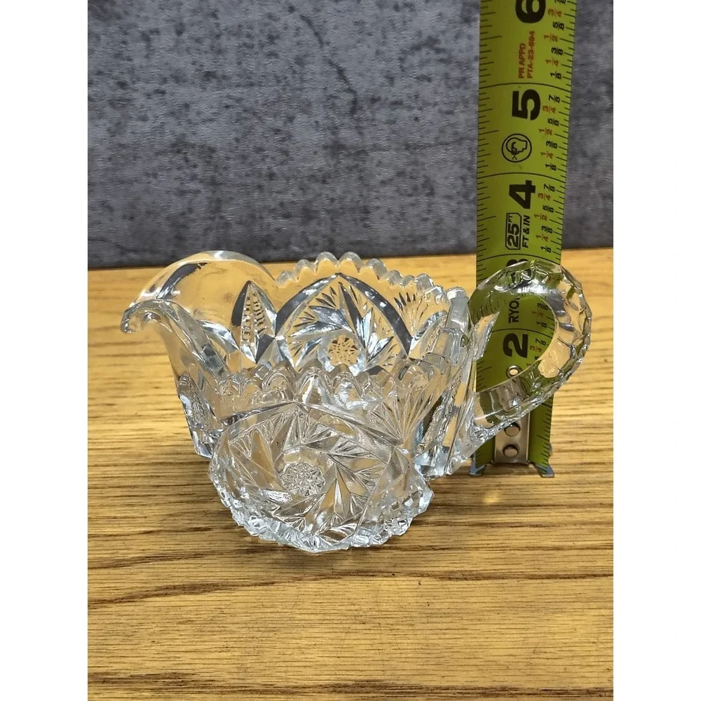 EAPG US Glass Co Clear Artcut Whirling Buzzsaw Hobstar‎ Sawtooth Egde Creamer